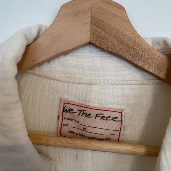 Free People || Cardiff Gauze Oversized Tunic Button Down Top Boxy Cream Ivory M - Picture 6 of 10